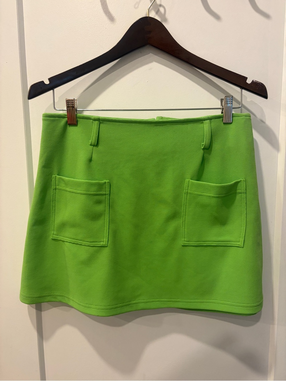 Vintage Lime Green Mini Skirt with Front Patch Pockets